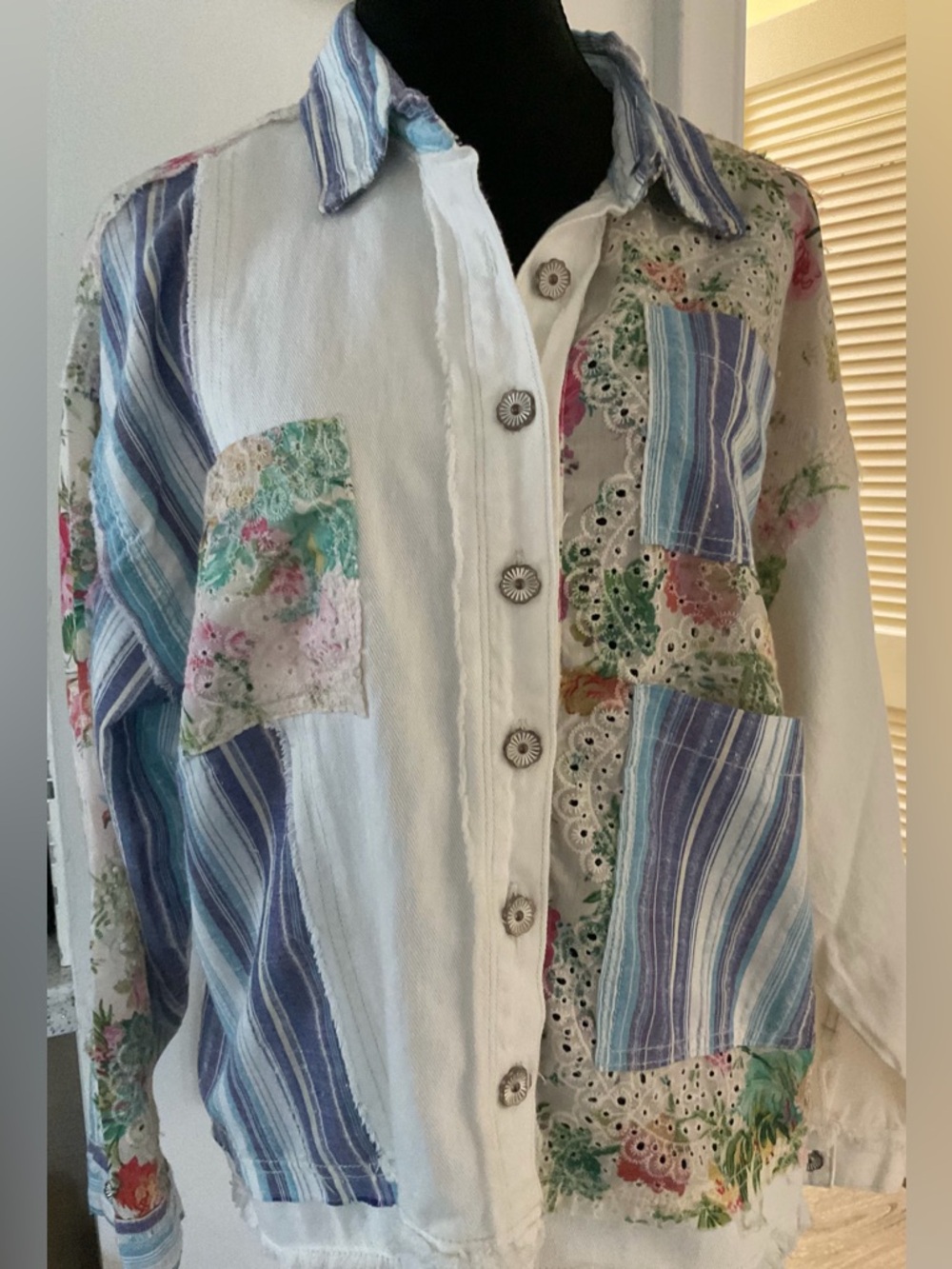 POL New Striped Floral Patchwork Shacket